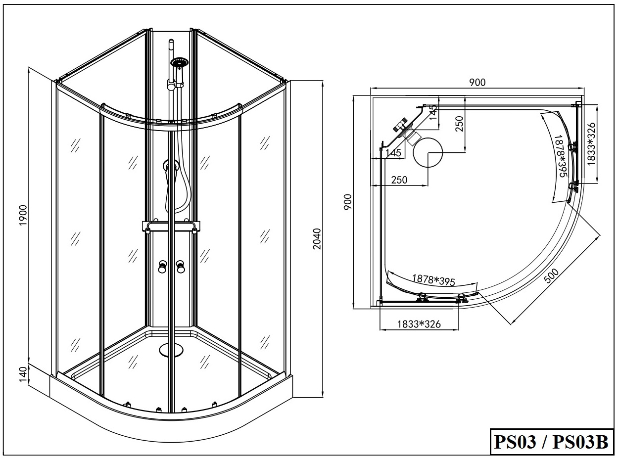 Sanotechnik - RIO 2 - sprchový box štvrťkruh bez strechy 90x90x204 cm, čierny